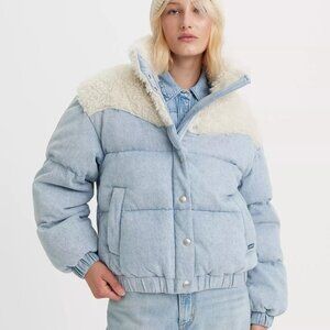 Levi's Juno Western  Down Puffer Jacket Light Wash Size Small